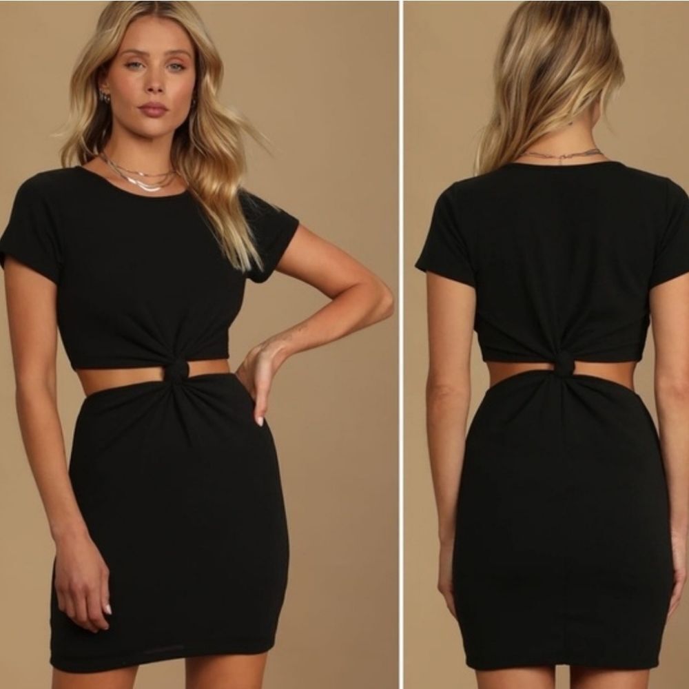 Lulus Knotty but Nice Black Knotted Cutout T-Shirt Dress Size XL